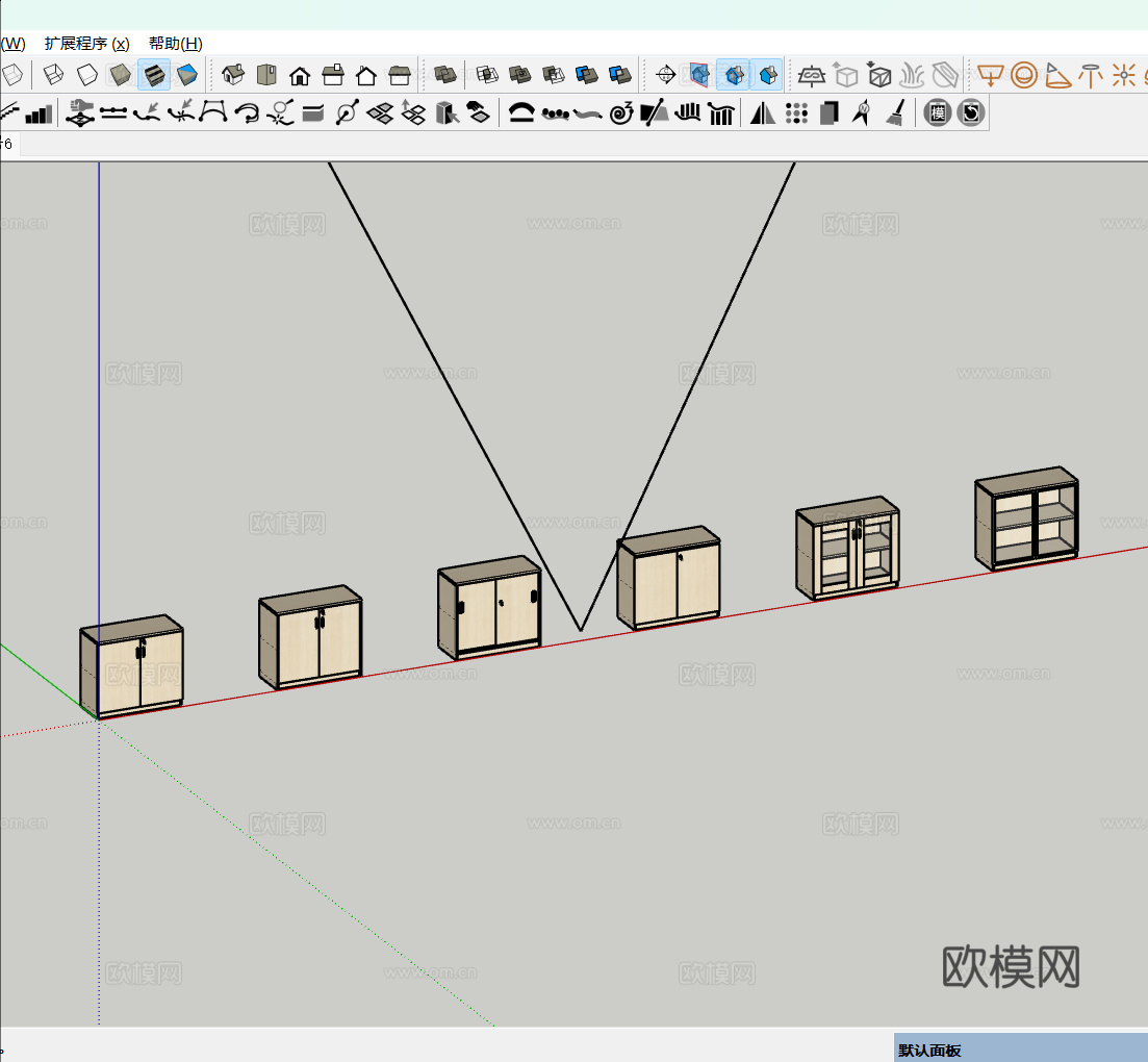 矮柜 板式矮柜 趟门柜 掩门柜 木框玻璃门 铝框玻璃门柜su模型下载（渲染图7）