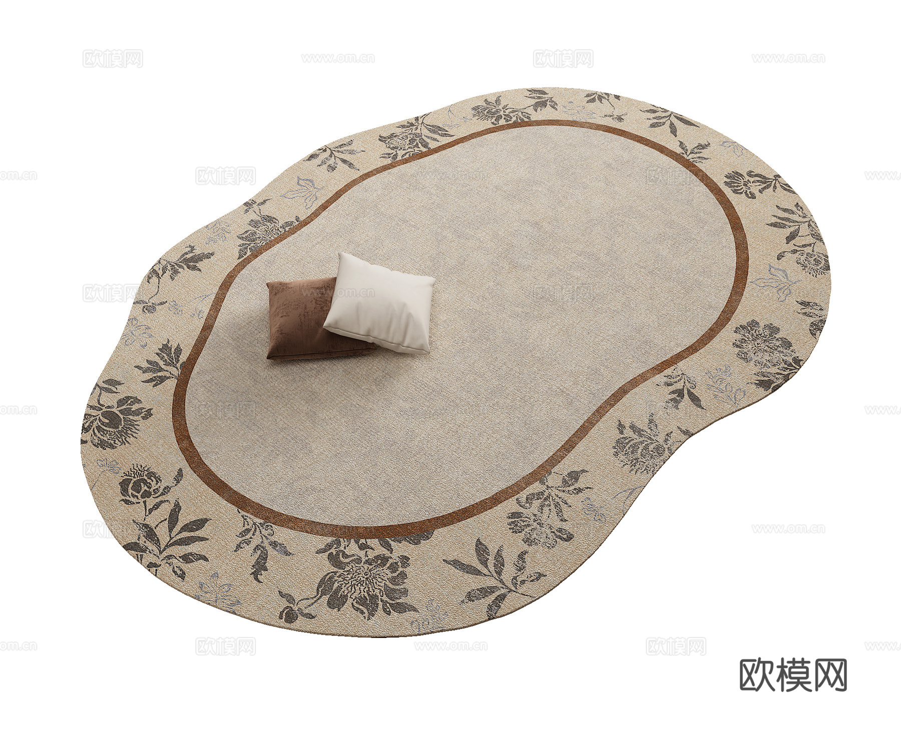 中古复古美拉德色系植物花纹地毯3d模型