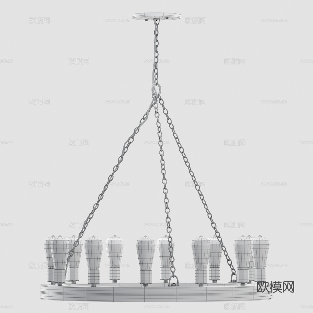 美式简约圆形木质装饰吊灯3d模型