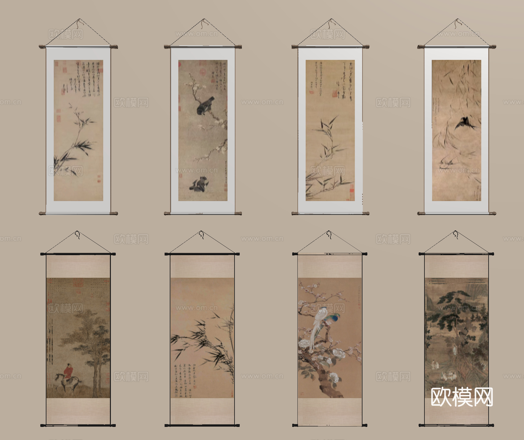 卷轴画 挂画 水墨画 字画su模型