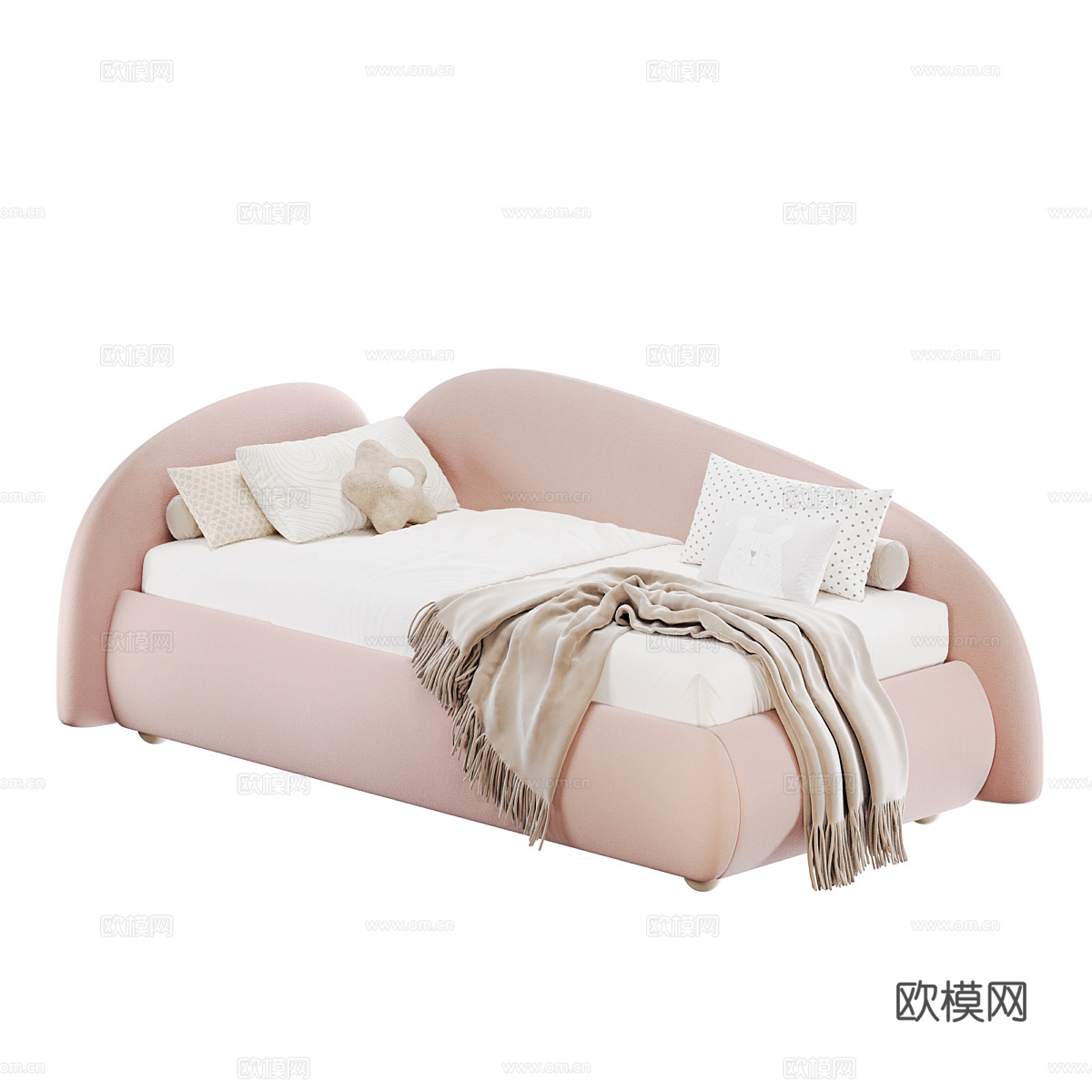 现代奶油风儿童布艺沙发床3d模型