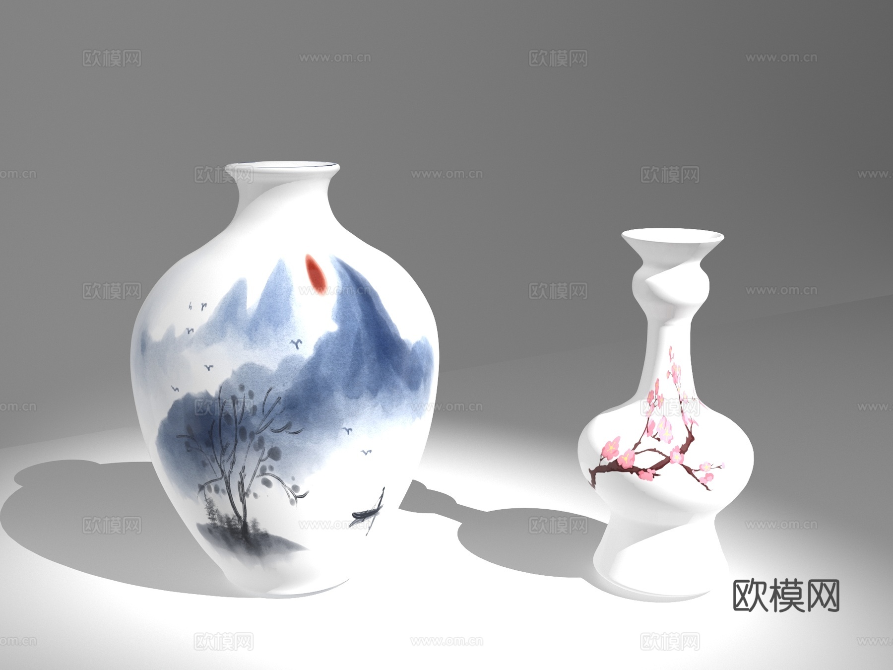花瓶 中式花瓶 中式陶瓷 青花瓷3d模型