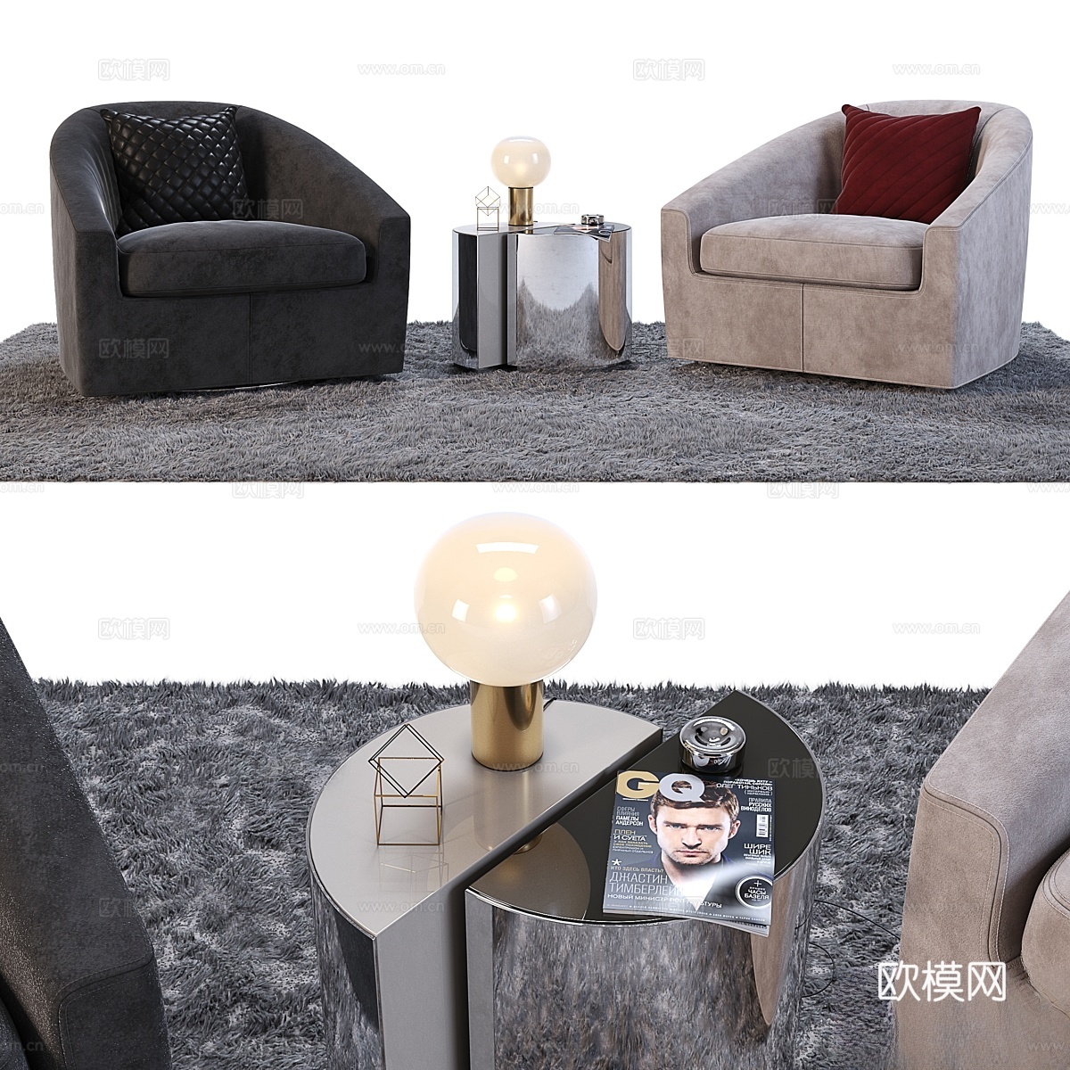 Minotti Quinn 扶手椅3d模型
