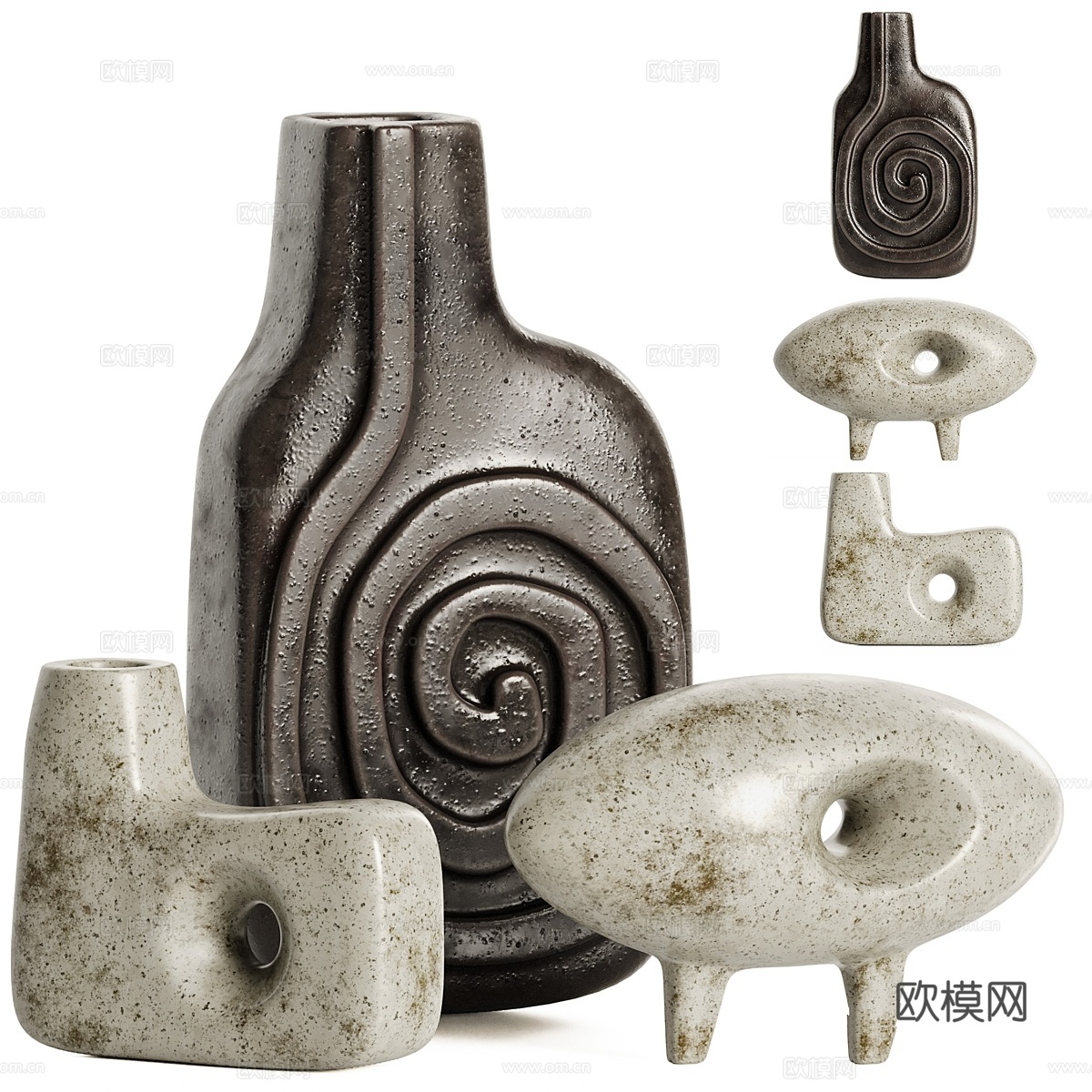 Clay Canoe 陶瓷花瓶套装 023d模型