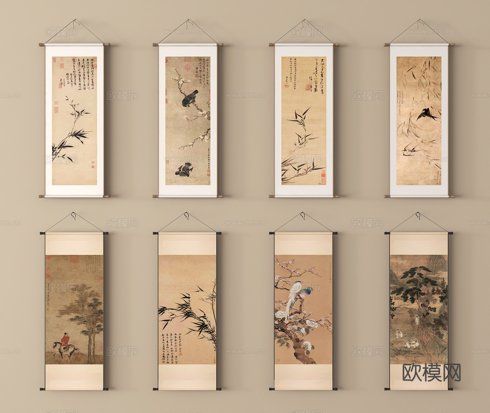 卷轴画 挂画 水墨画 字画su模型