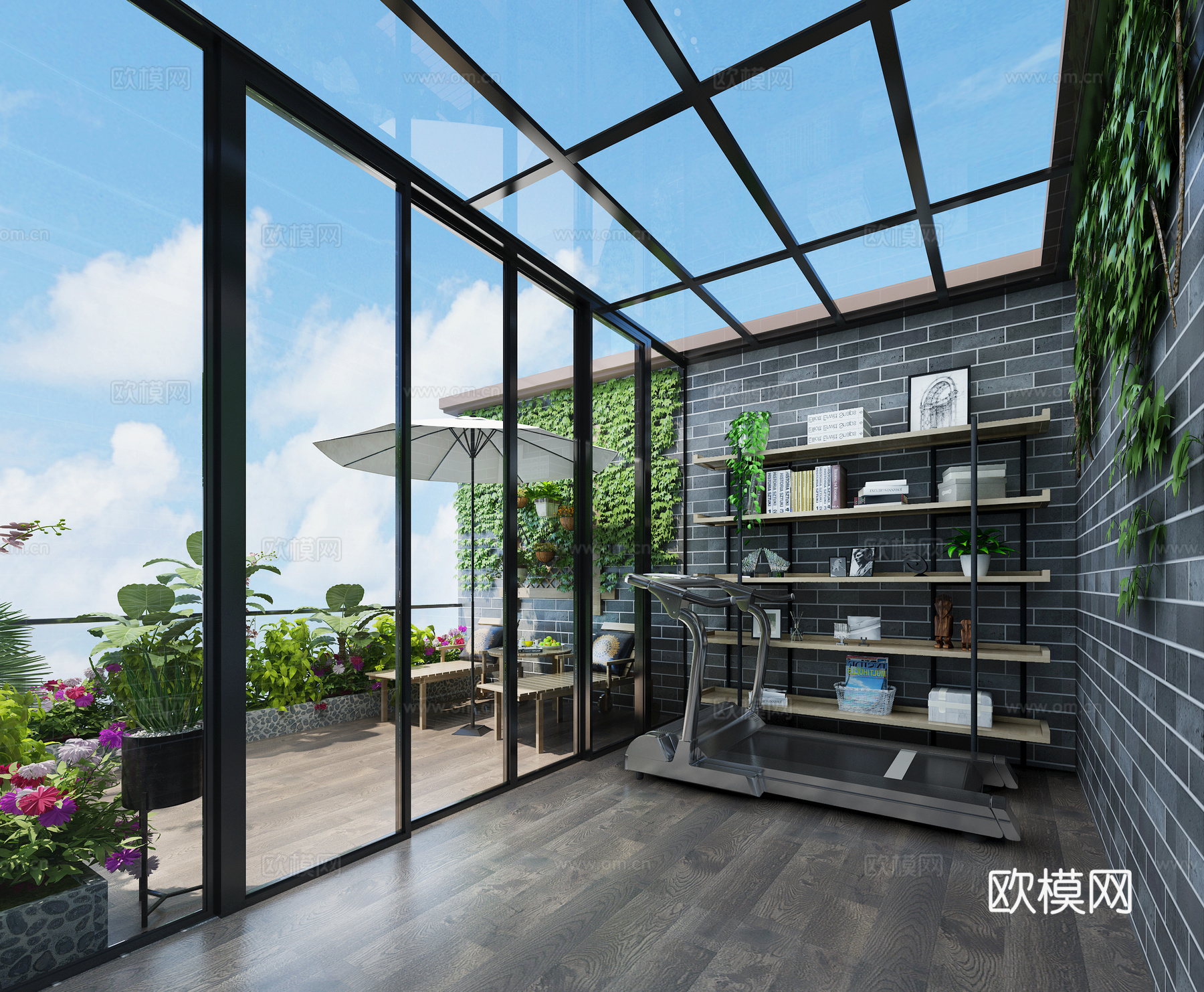 新中式阳台花园3d模型