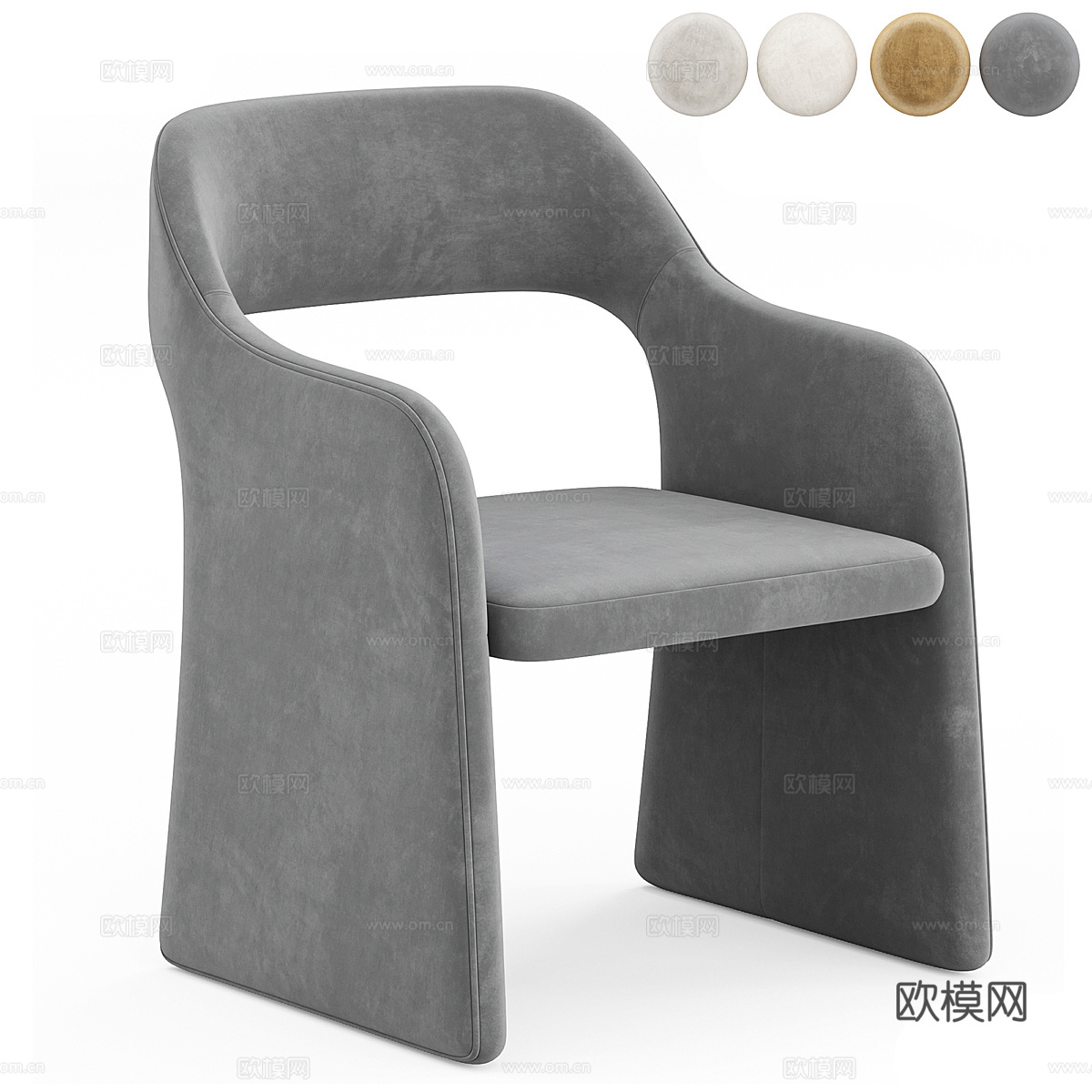 现代奶油风布艺单椅3d模型下载（渲染图4）