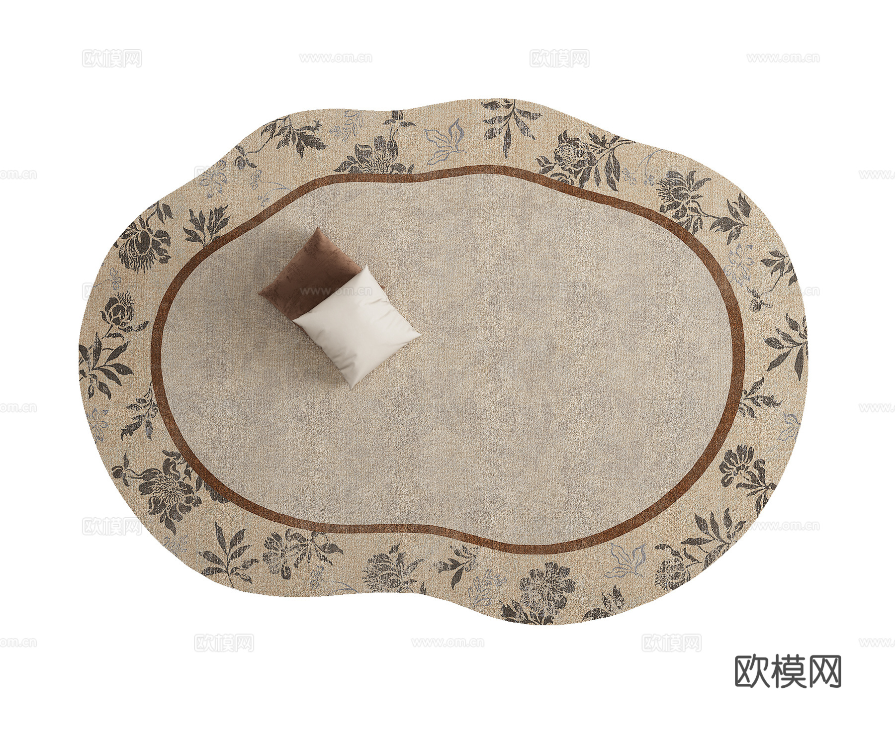 中古复古美拉德色系植物花纹地毯3d模型