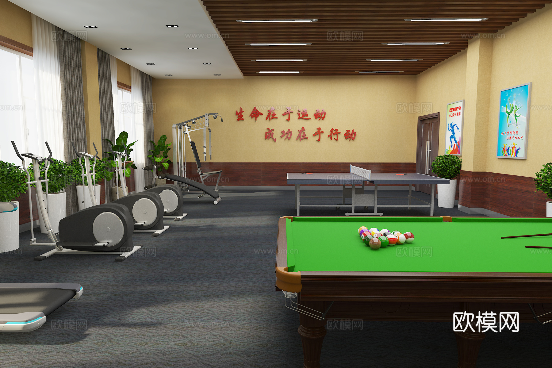 健身房 乒乓球室 桌球室 台球室3d模型