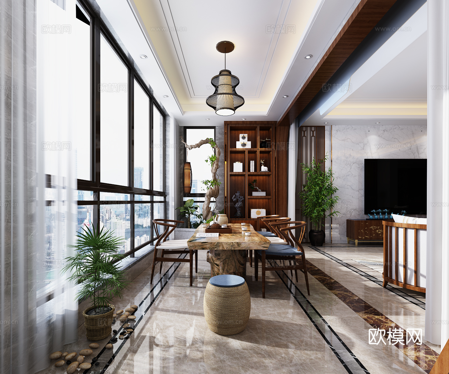 新中式阳台茶台3d模型