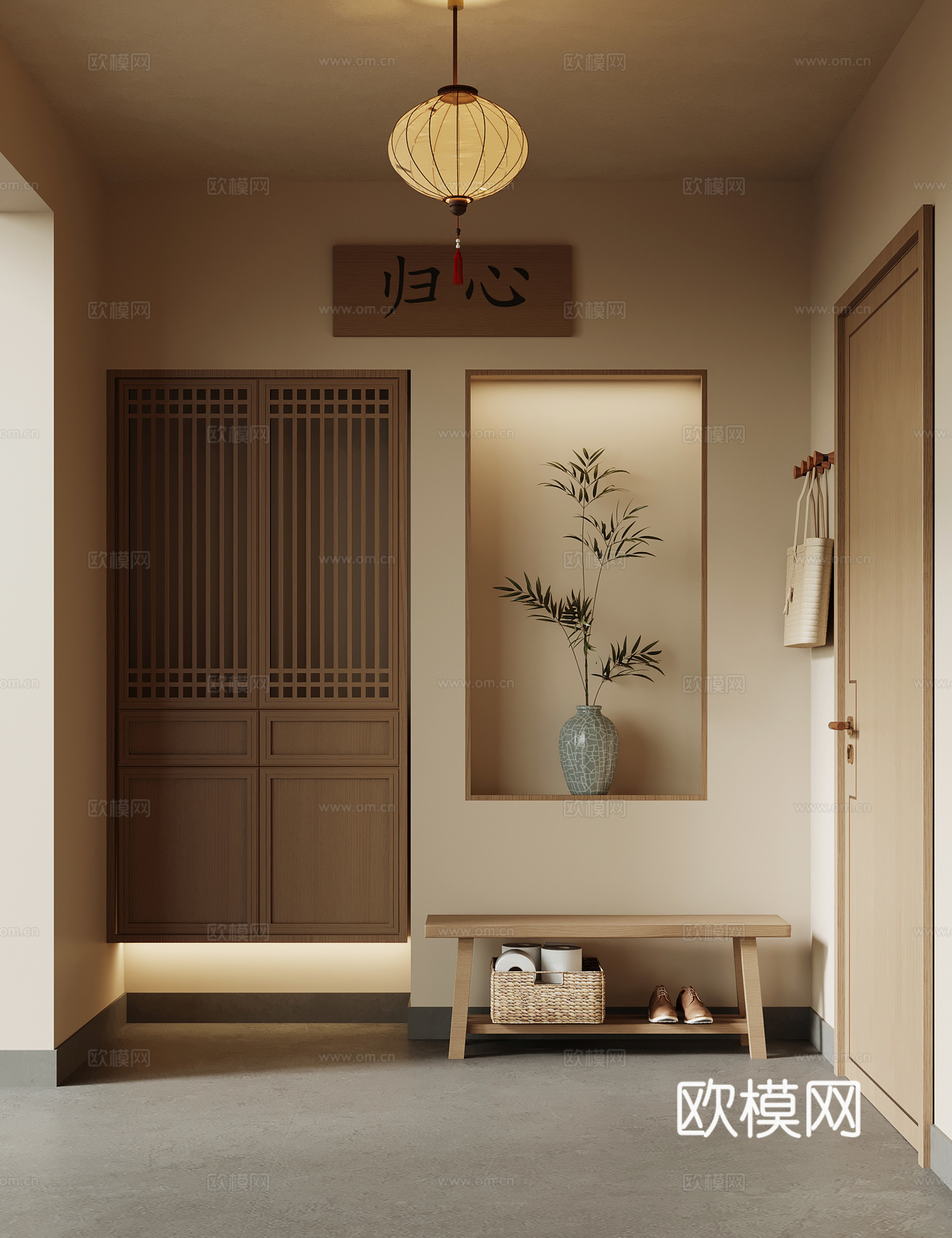新中式门厅 鞋柜 换鞋凳3d模型