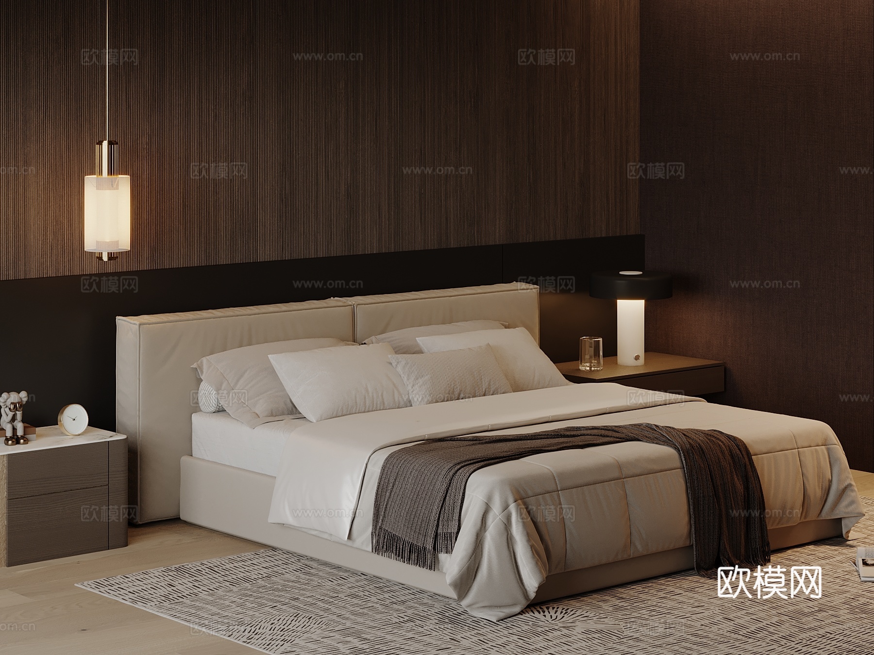 现代双人床3d模型下载