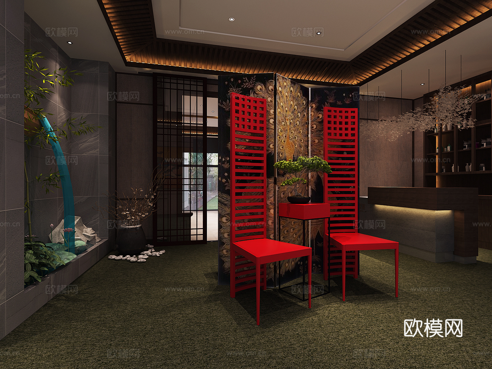 新中式复古美容美发店3d模型