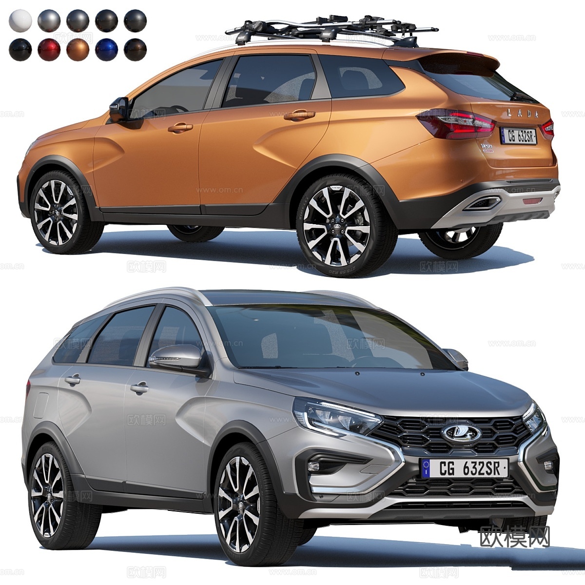 Lada Vesta SW Cross 搭配 Thule 自3d模型