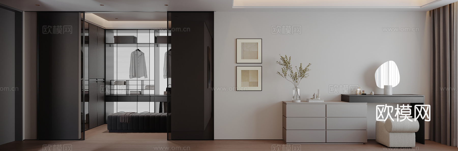 意式极简卧室衣帽间 梳妆台3d模型