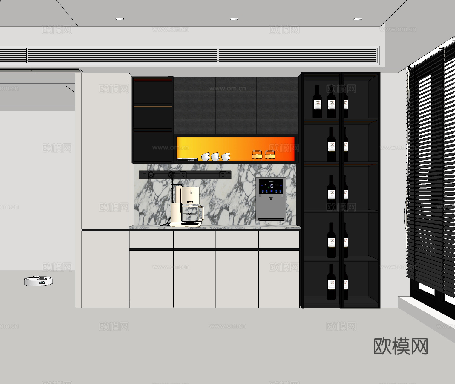 现代极简餐边柜 酒柜 装饰性餐边柜 水吧台 备餐台 咖啡机su模型