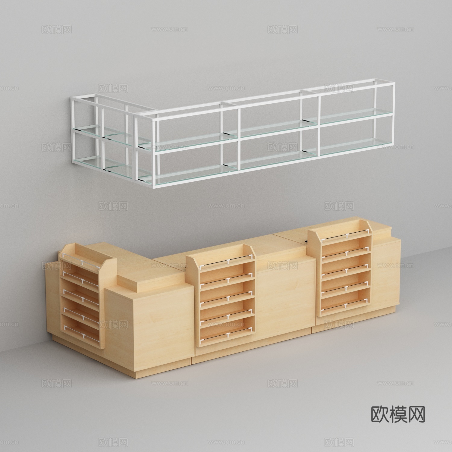 超市便利店木质收银台3d模型