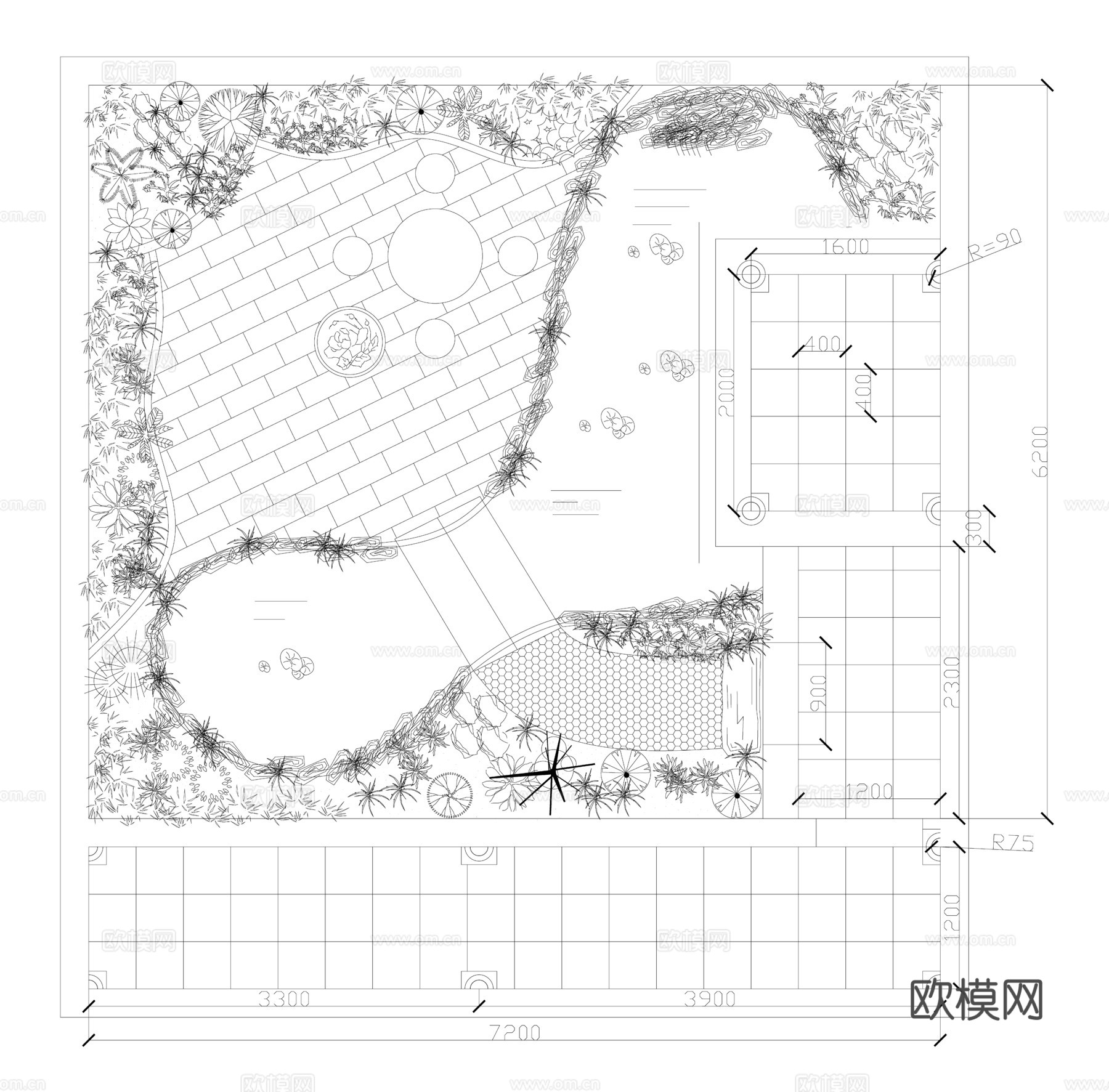 私家花园绿化配置图cad施工图cad施工图