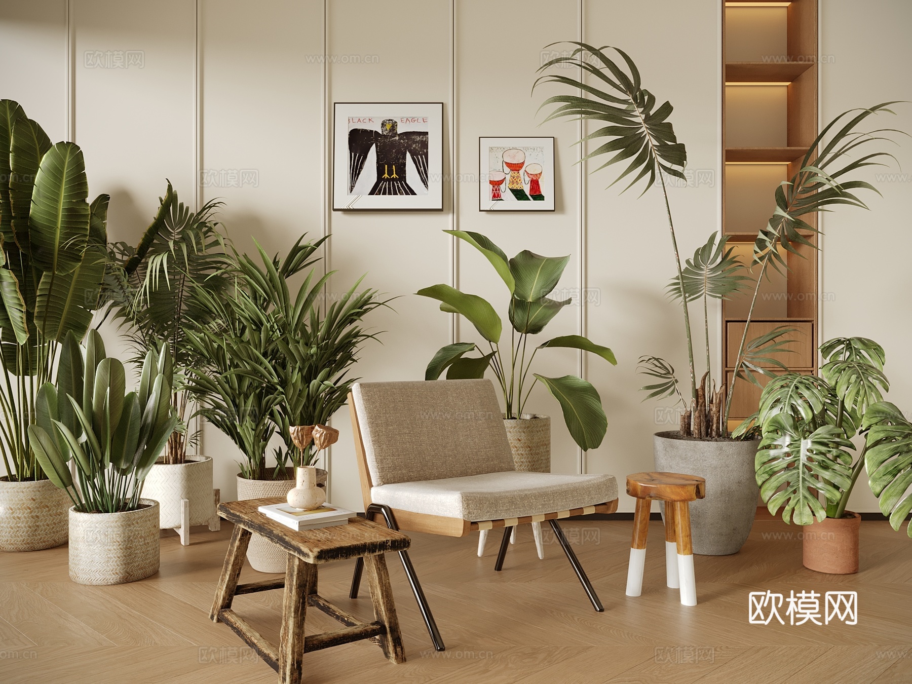 盆栽 植物 绿植 休闲椅 植物组合 做旧3d模型