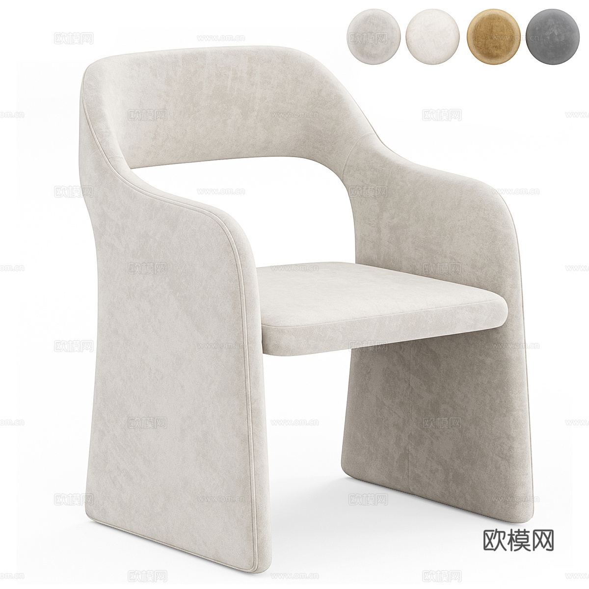 现代奶油风布艺单椅3d模型下载（渲染图1）