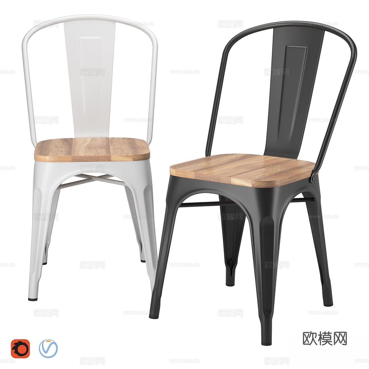 Tolix 椅子 木质哑光3d模型