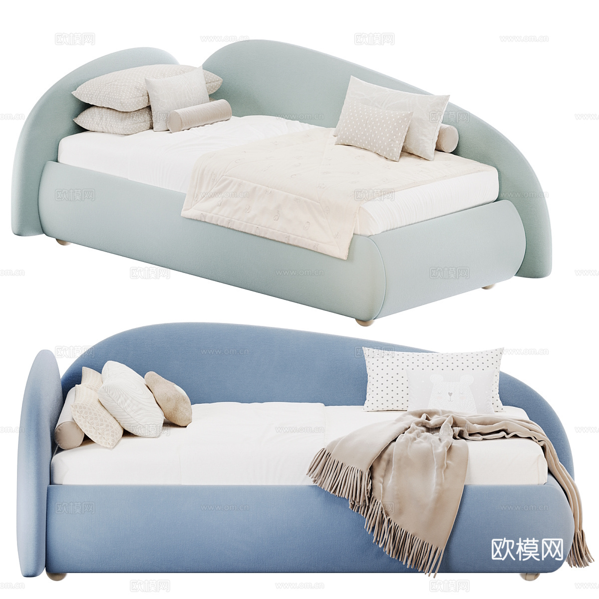 现代奶油风儿童布艺沙发床3d模型