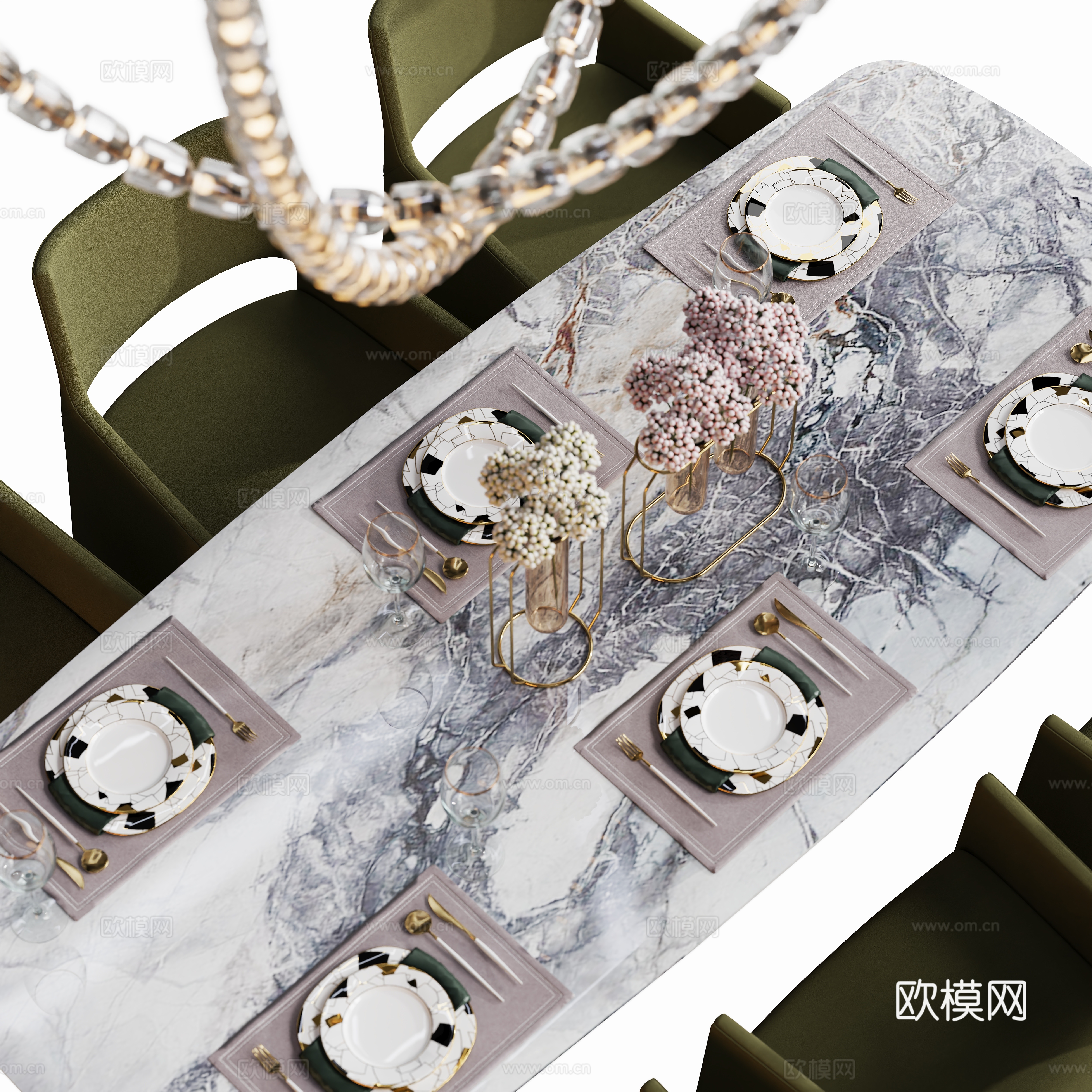 现代轻奢餐桌椅组合su模型
