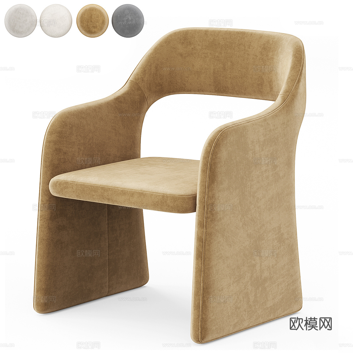 现代奶油风布艺单椅3d模型下载（渲染图3）