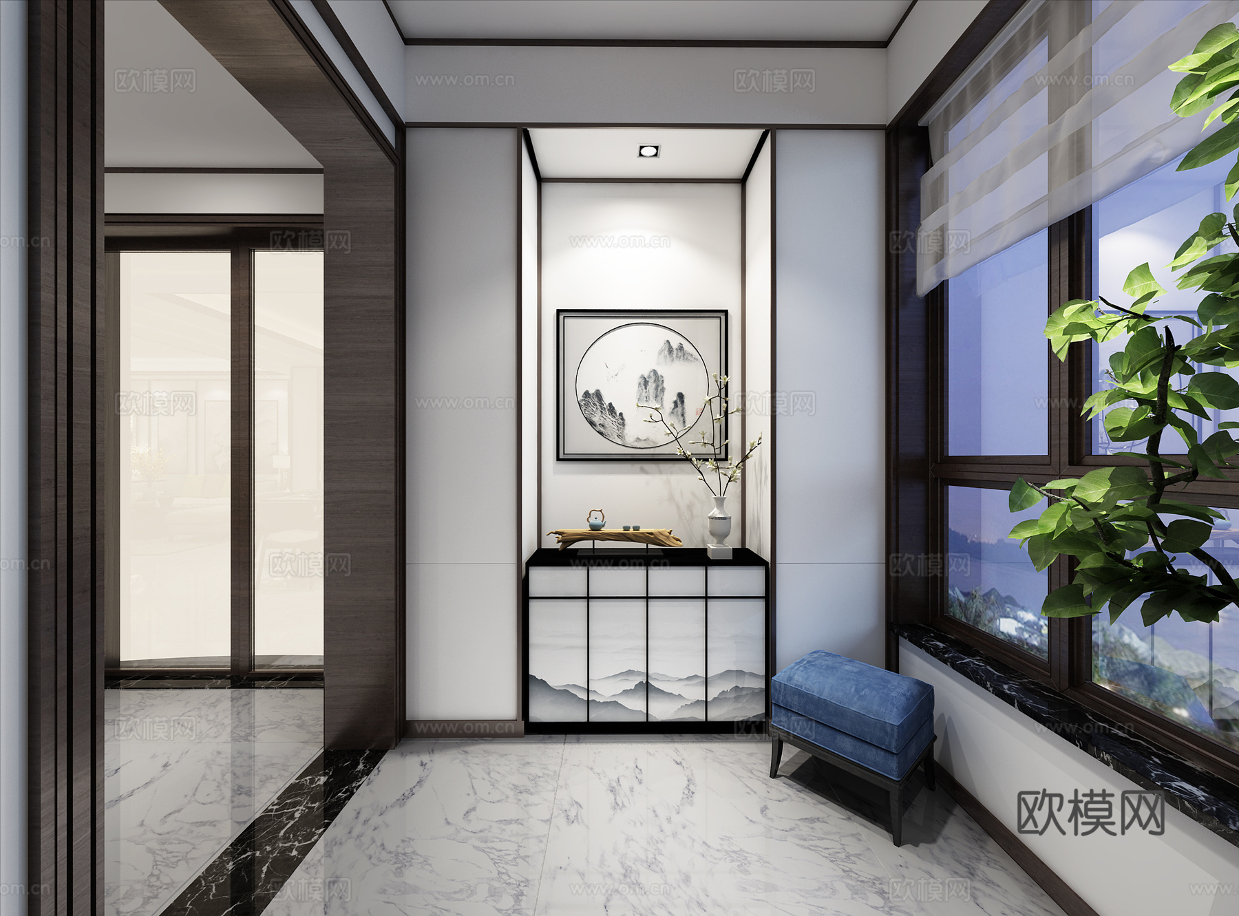 新中式阳台3d模型