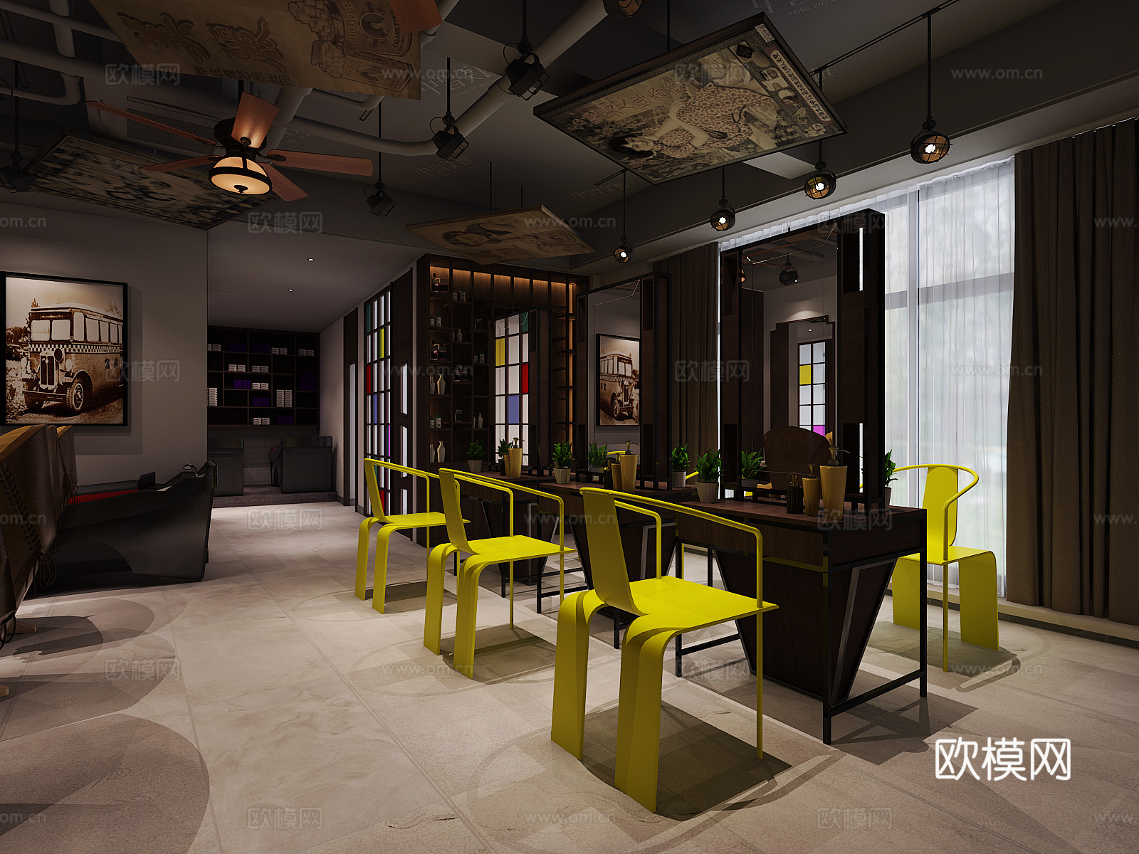 新中式复古美容美发店3d模型