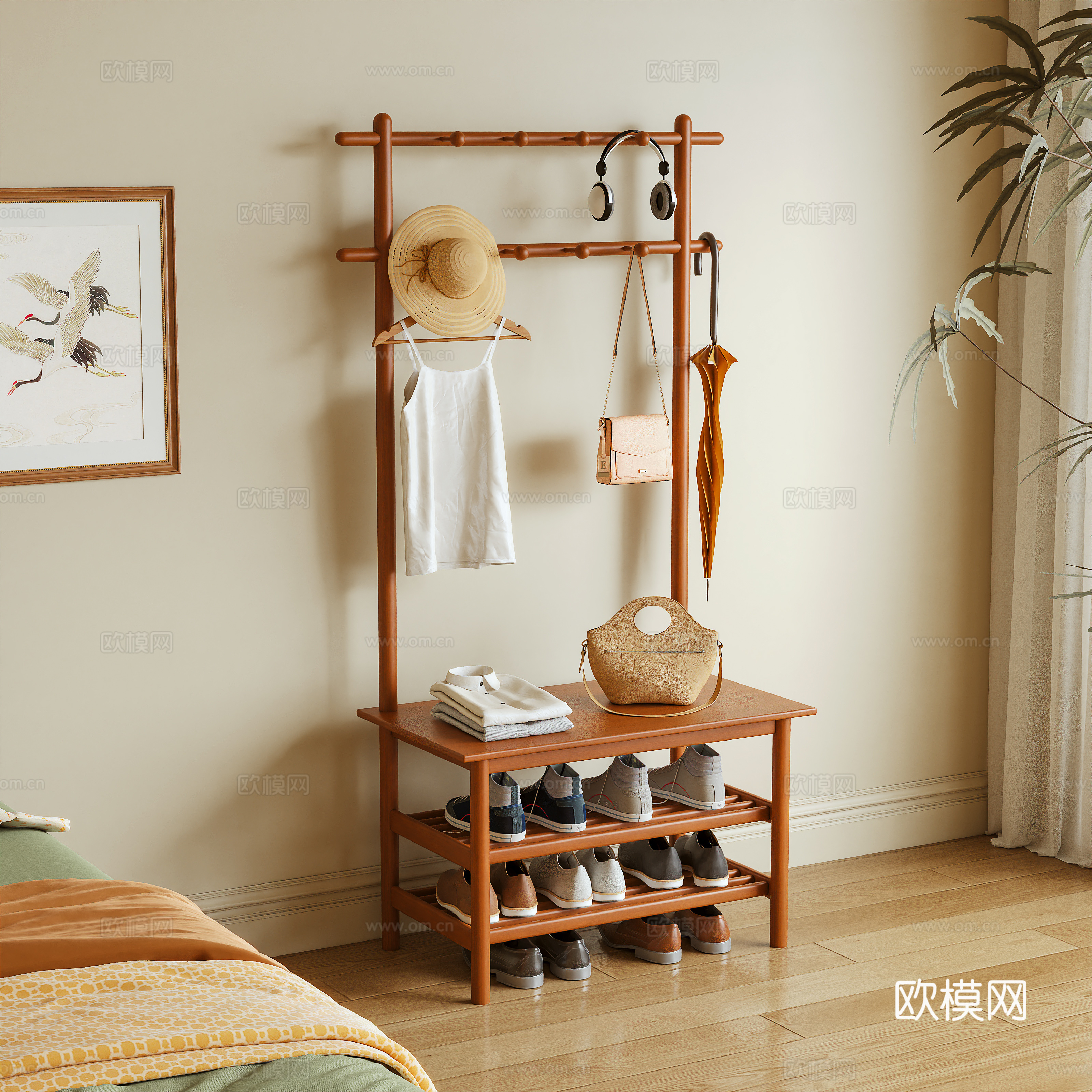 衣帽架 鞋架 挂衣架 衣服3d模型