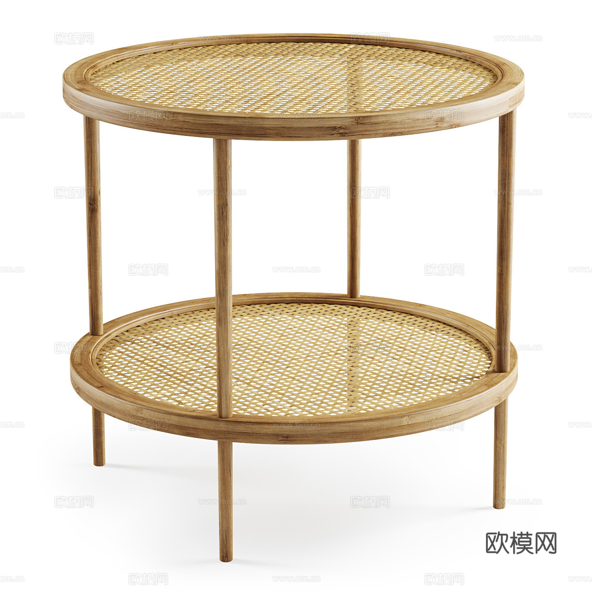新中式藤编木质圆茶几3d模型