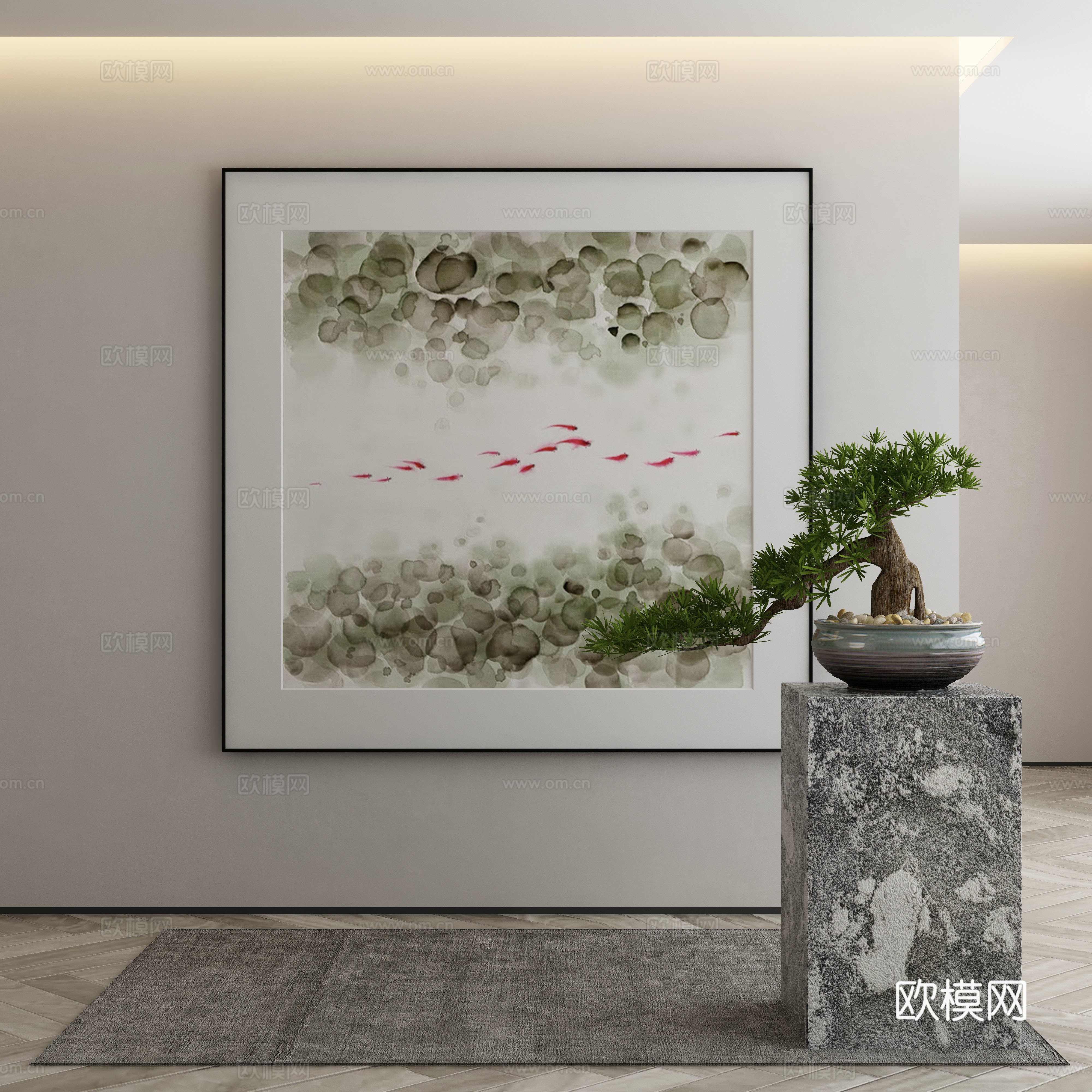 新中式侘寂挂画 油画3d模型