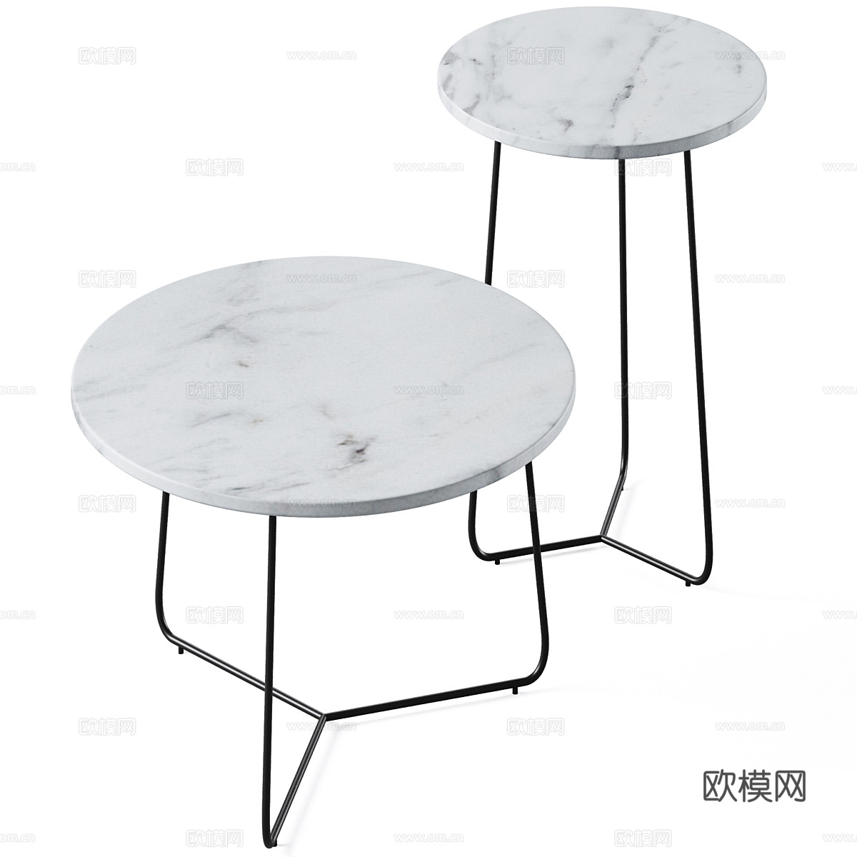 现代意式极简大理石茶几组合3d模型