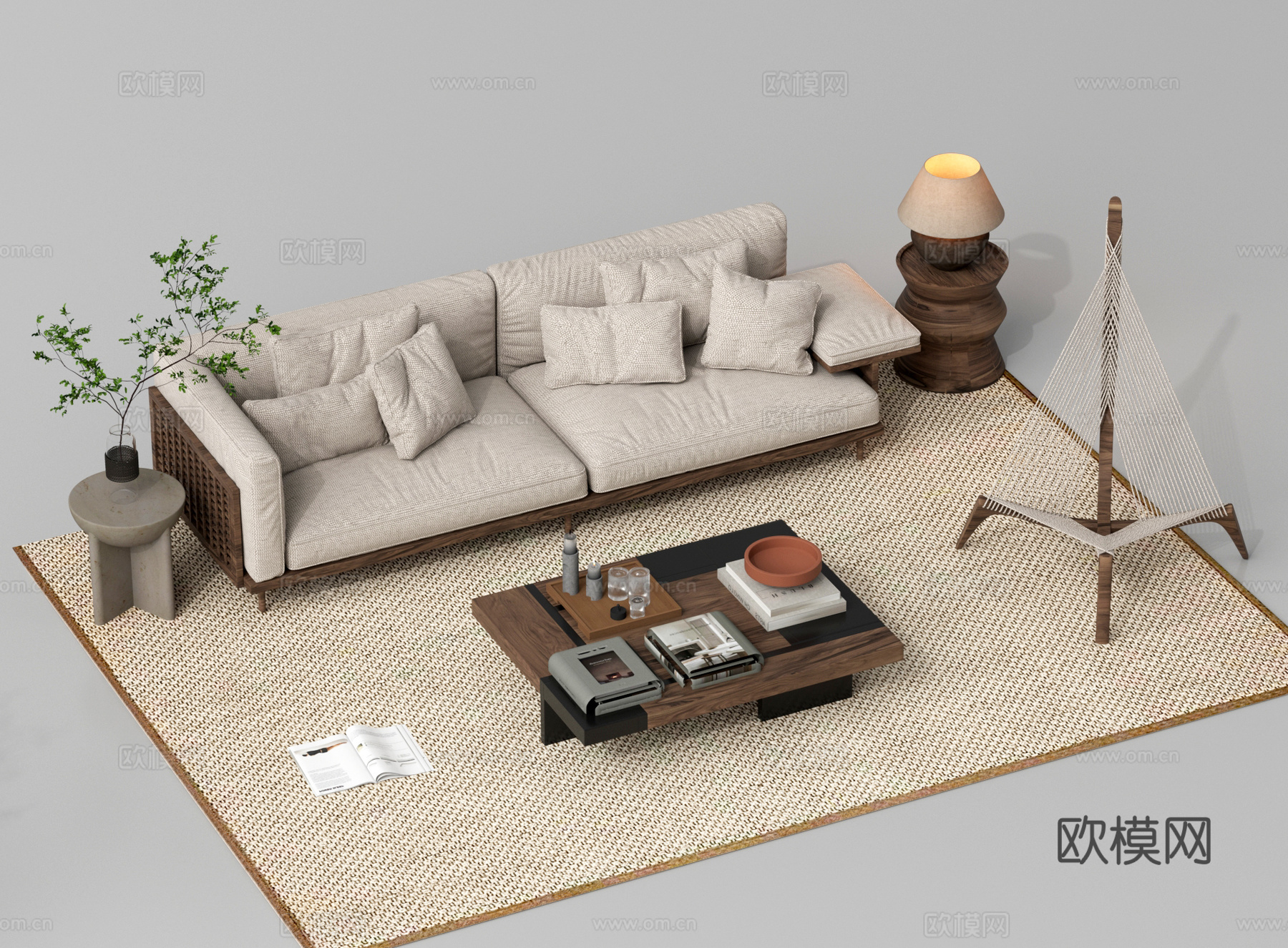 客厅沙发 边几花几角几 茶几3d模型