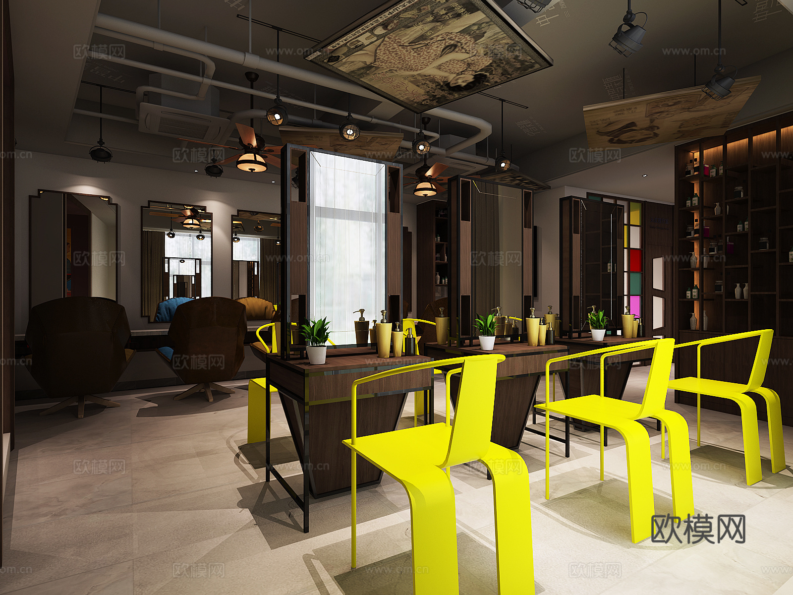 新中式复古美容美发店3d模型