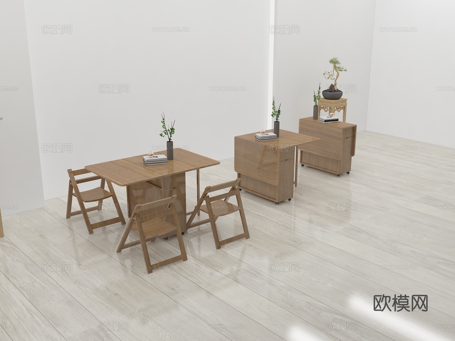 餐桌椅组合 折叠桌椅3d模型下载（渲染图1）