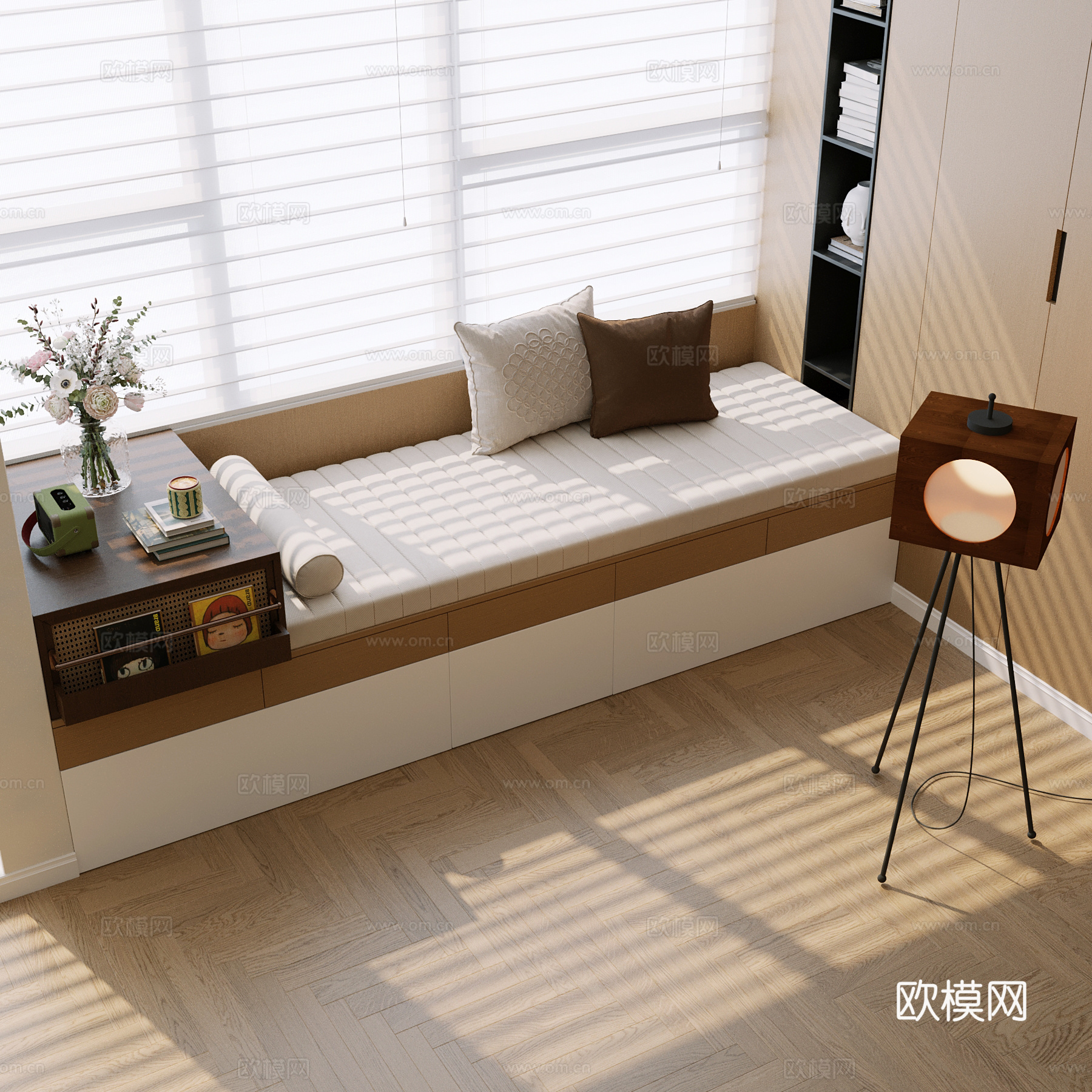 中古风飘窗 飘窗柜 飘窗坐垫3d模型