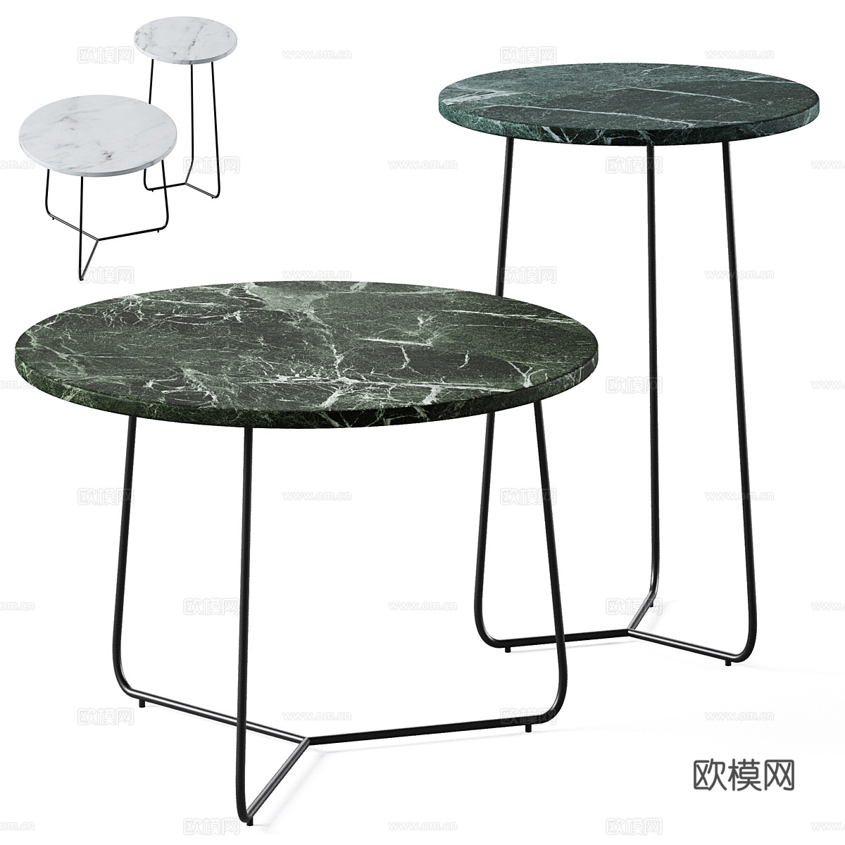 现代意式极简大理石茶几组合3d模型