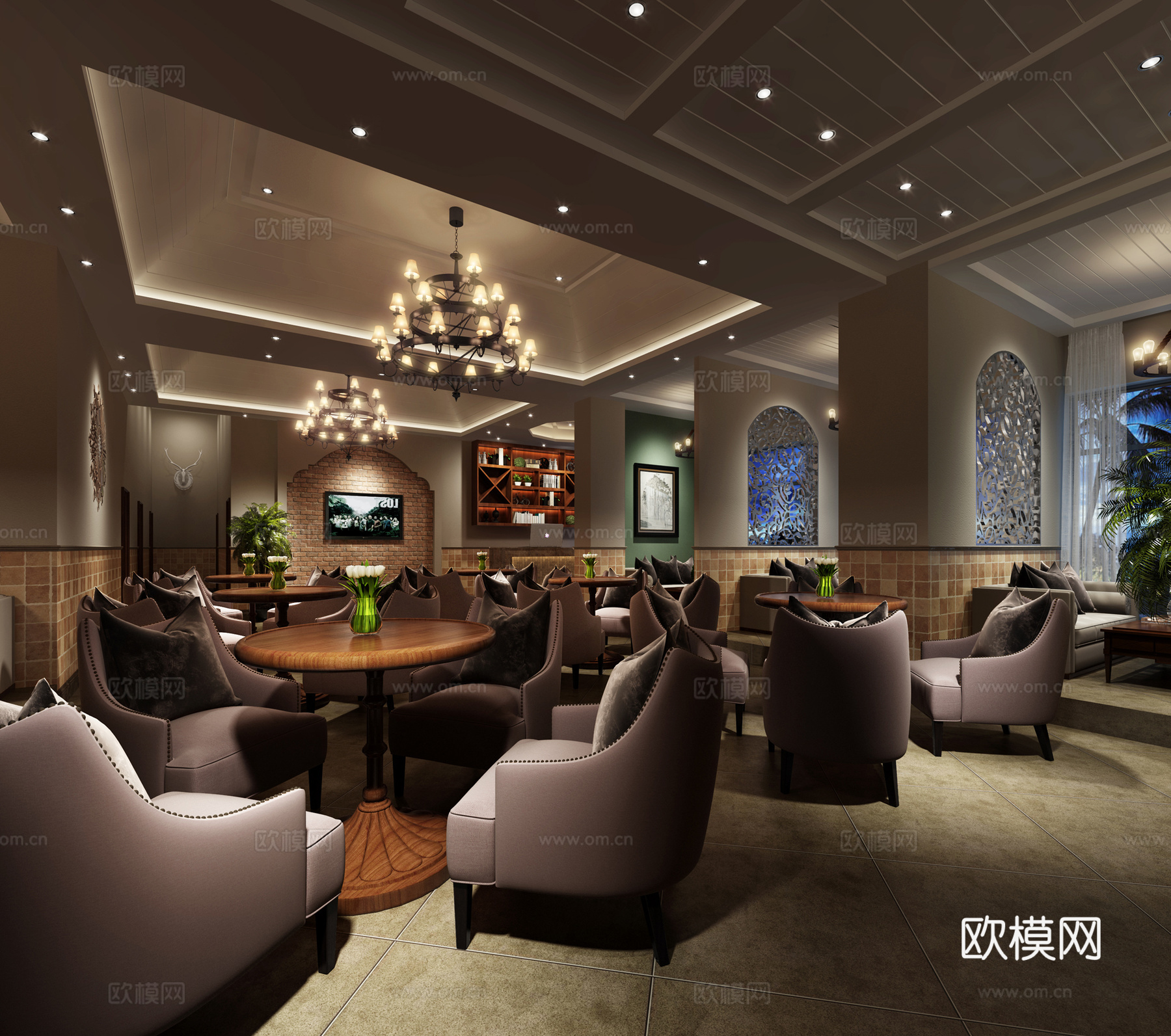 现代美式休闲会所 大厅3d模型