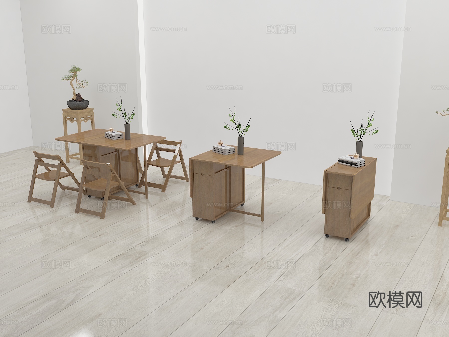 餐桌椅组合 折叠桌椅3d模型下载（渲染图2）