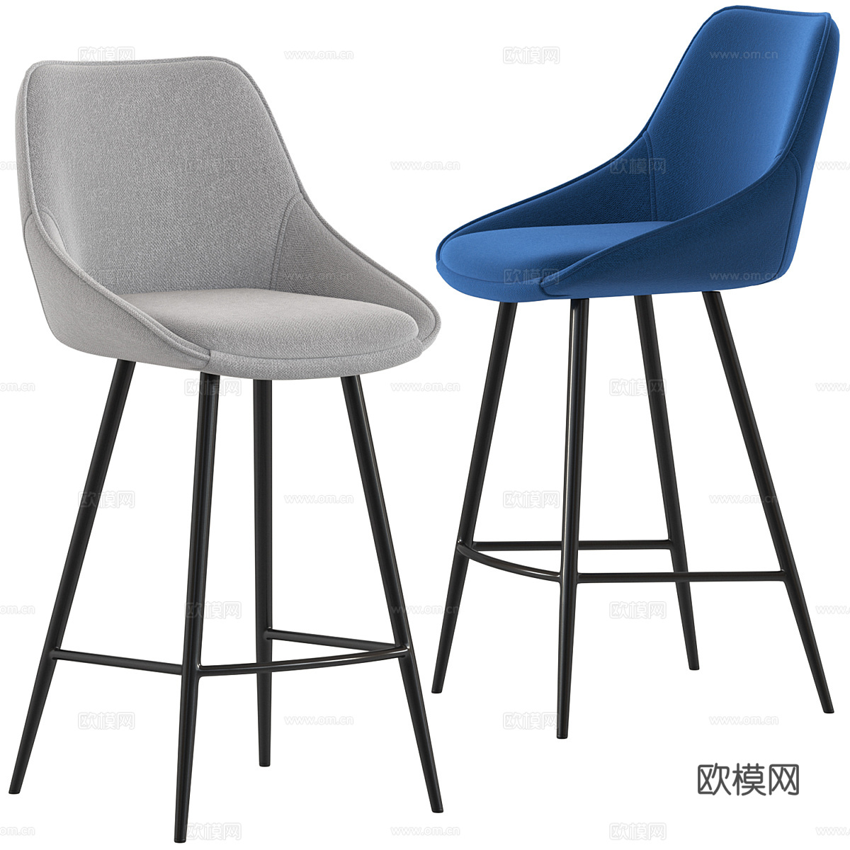 现代意式布艺吧台椅3d模型