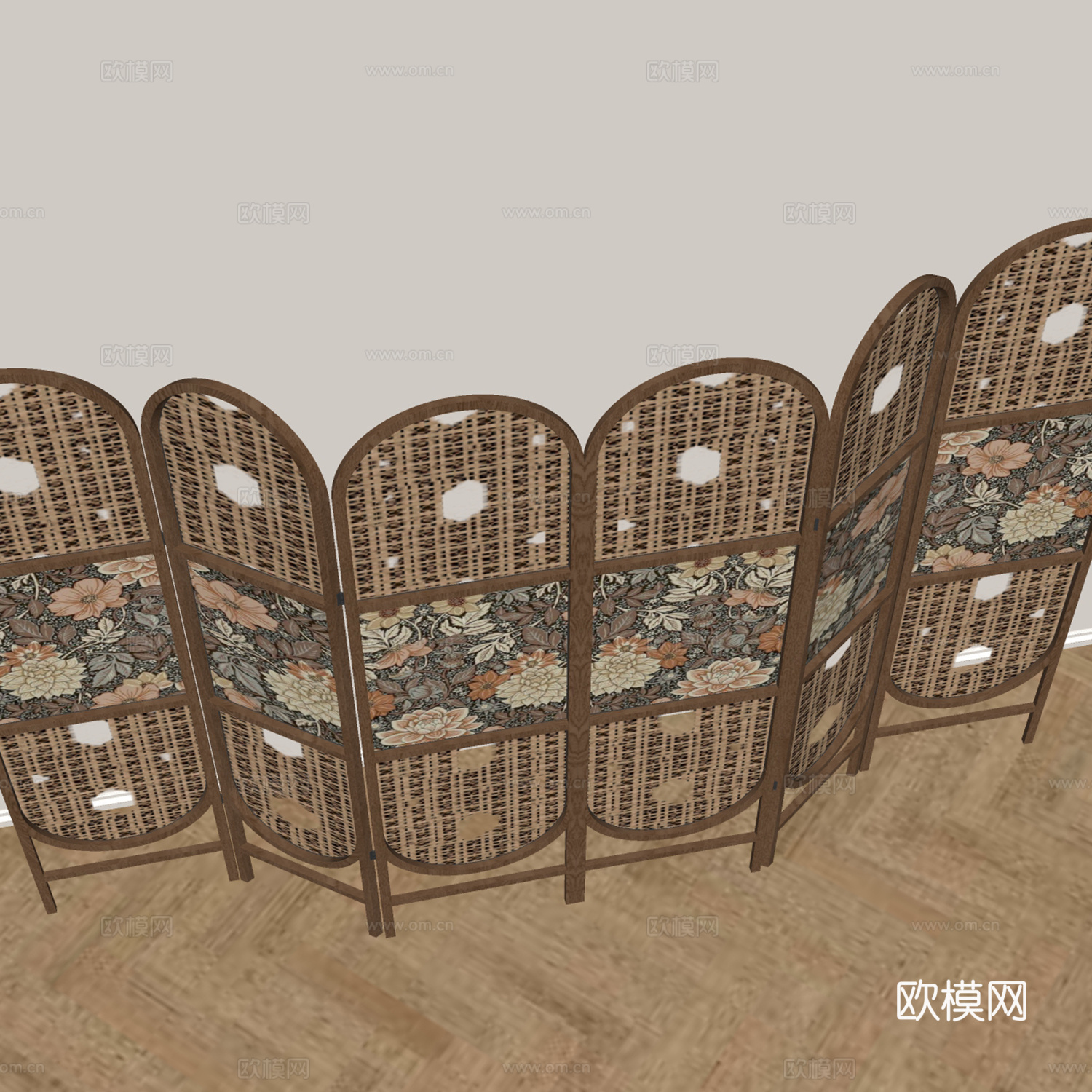 中古风折叠屏风su模型