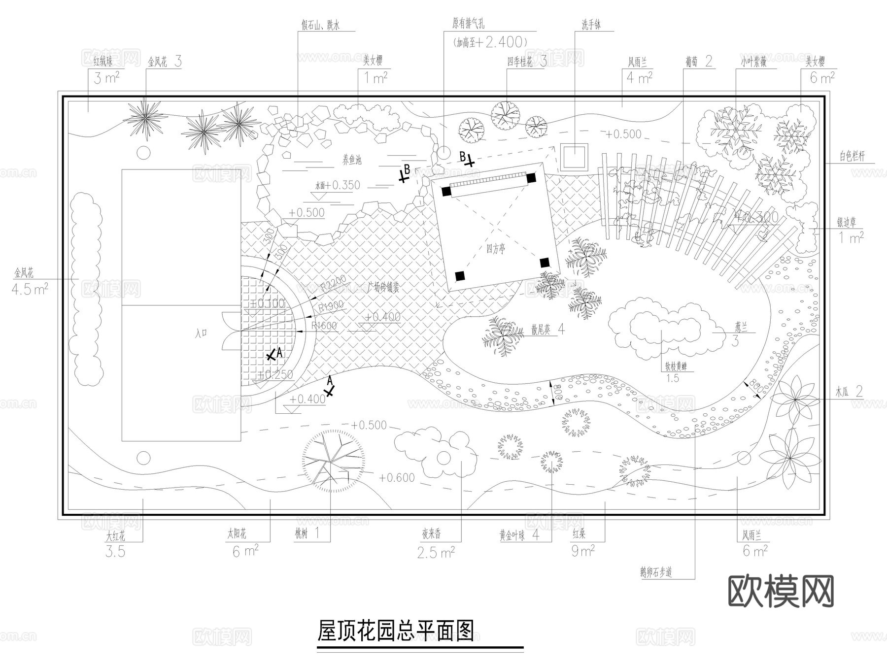 115套屋顶花园景观设计CAD图纸cad施工图