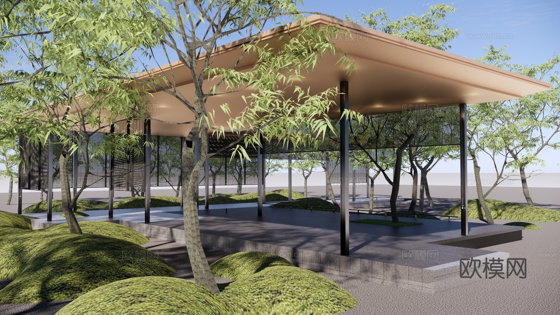 景观廊架 示范区风雨连廊 展示区特色廊架 连廊空间su模型