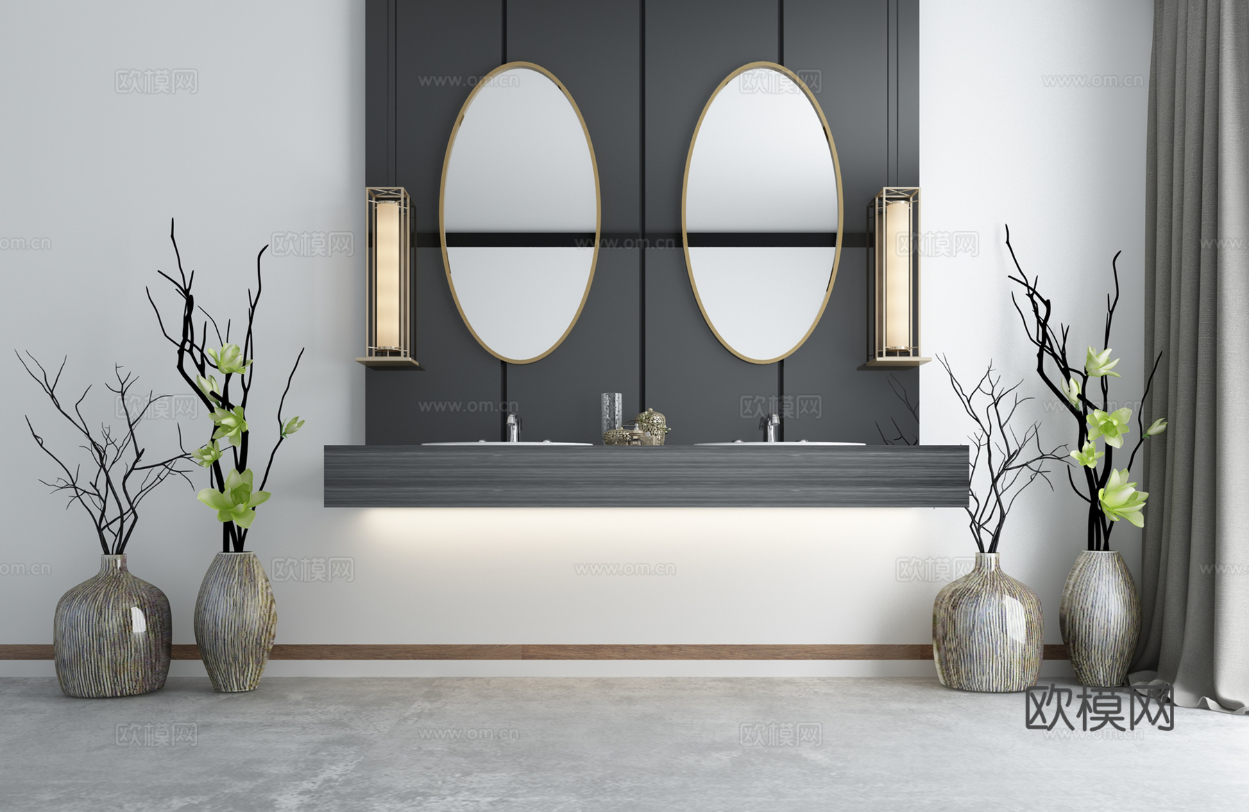 现代浴室台盆柜组合3d模型下载（渲染图1）