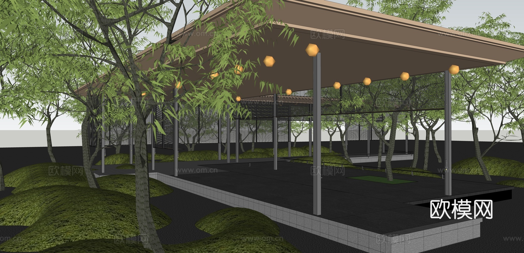 景观廊架 示范区风雨连廊 展示区特色廊架 连廊空间su模型