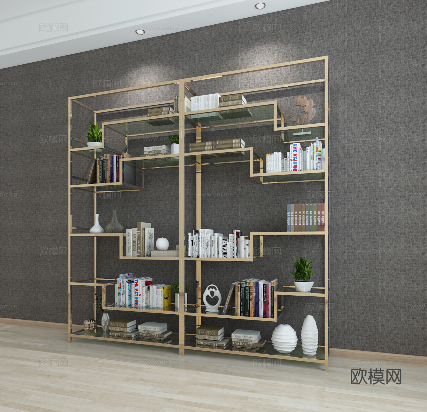 现代钛钢不锈钢书柜3d模型
