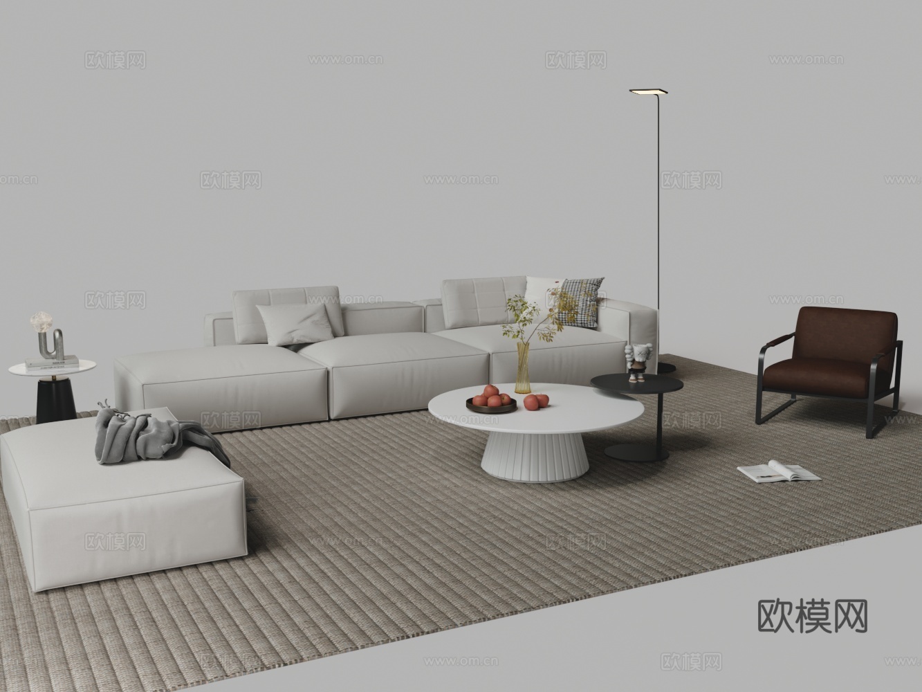 现代布艺沙发茶几组合3d模型