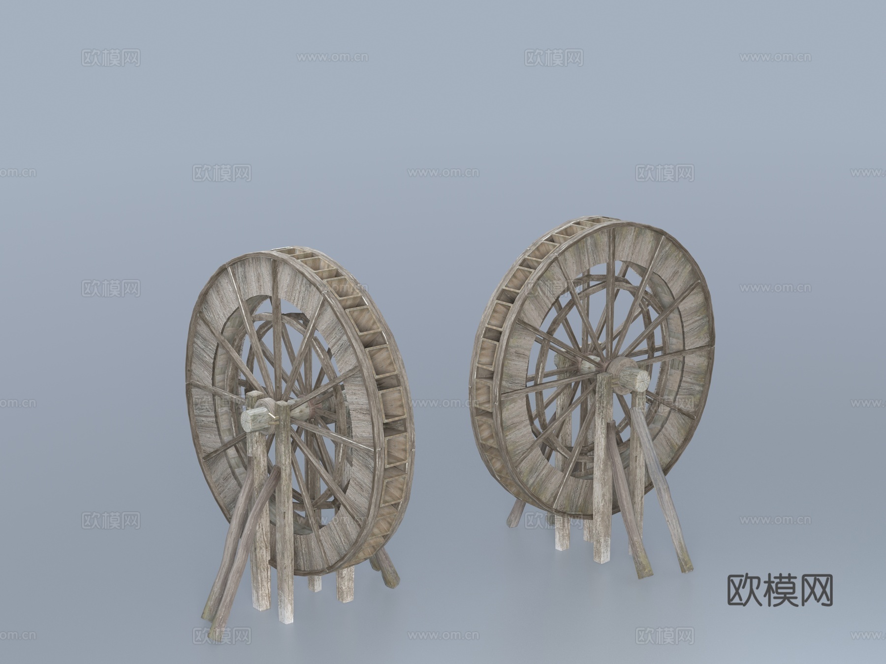 中式水车 农具3d模型